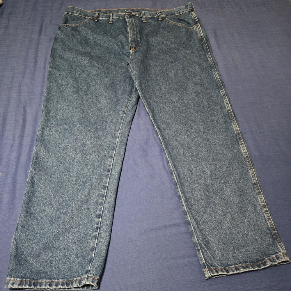 Rustler Jeans Mens 44x30 Blue Relaxed Straight Denim Cotton Medium Wash Casual